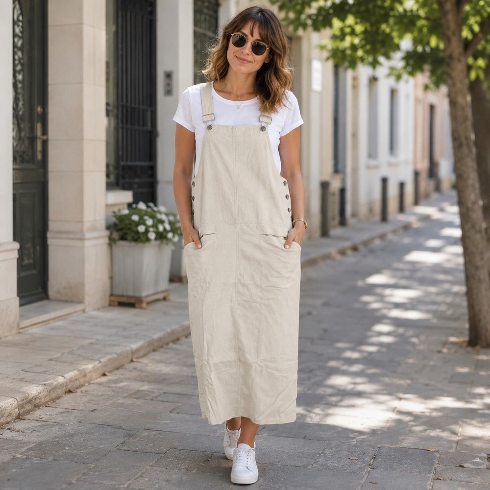 CROSSROADS Jumper Dress Midi S Ivory Buttons Pockets Lightweight Oversized Y2K